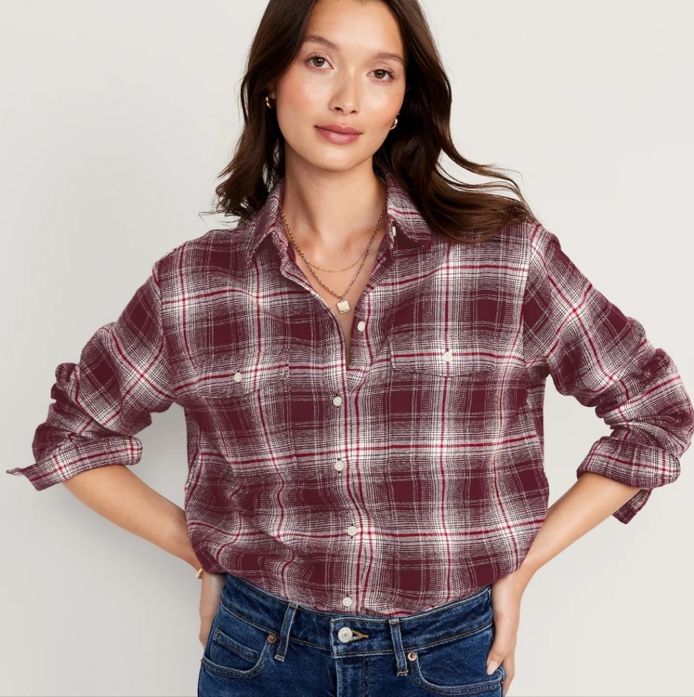 NWT Burgundy Plaid Button Down Shirt Size L